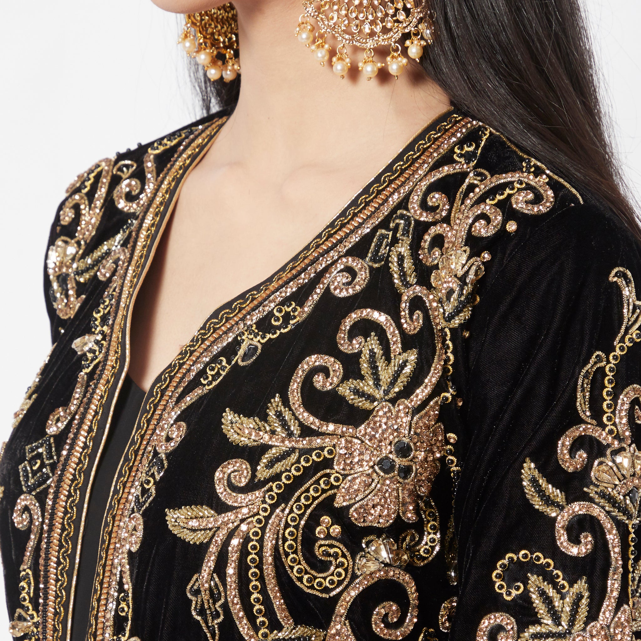 Takchita Jalabiya Kaftan With Crystal Gold-Silver Embroidery