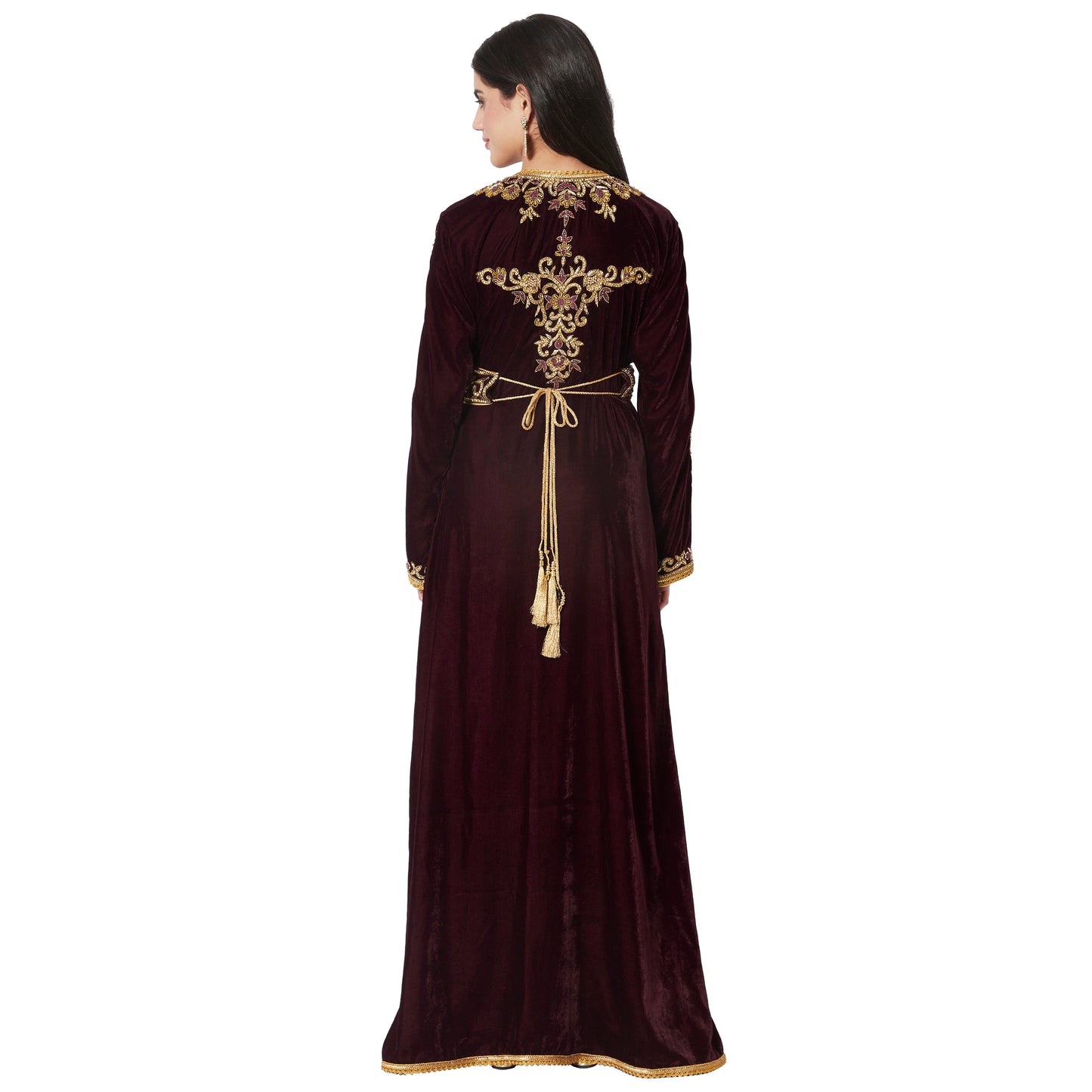 Takchita Caftan Wine Velvet Party Gown Evening Kaftan 3XL / 50 Inches / Matching Embroidered Scarf (24 X 71 Inches) Takchita Caftan Wine Velvet Party Gown Evening Kaftan 3XL / 50 Inches / Matching Embroidered Scarf (24 X 71 Inches)