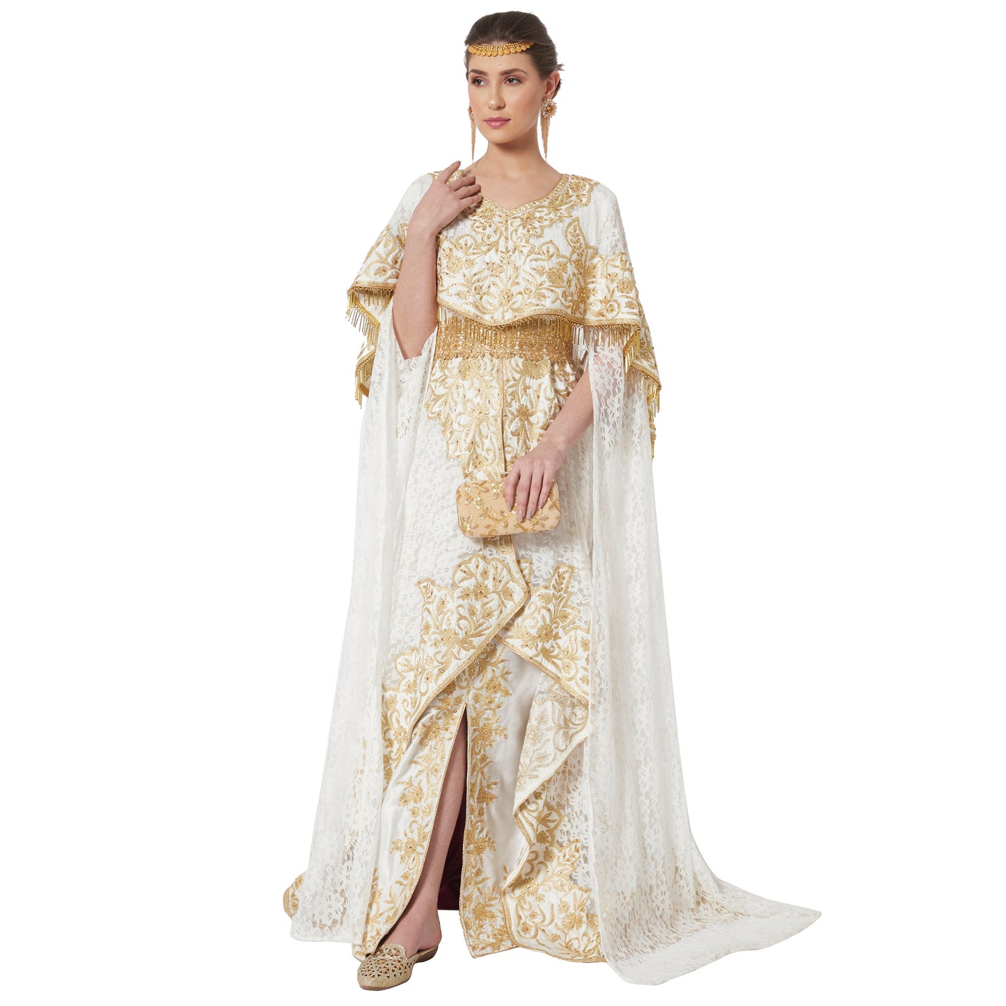 Wedding Dress Ball Gown with Rich Thread Embroidery & Tassels - Maxim Creation