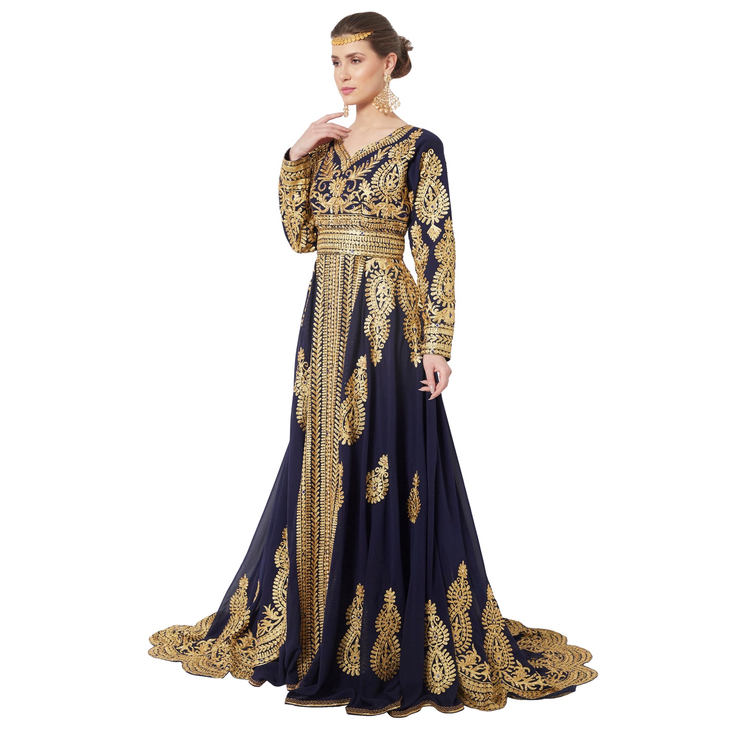 Traditional Embroidery Caftan Bridal Wedding Kaftan Gown With Tail / T Maxim Creation Traditional Embroidery Caftan Bridal Wedding Kaftan Gown With Tail / T Maxim Creation