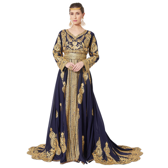 Traditional Embroidery Caftan Bridal Wedding Kaftan Gown With Tail / Train - Maxim Creation