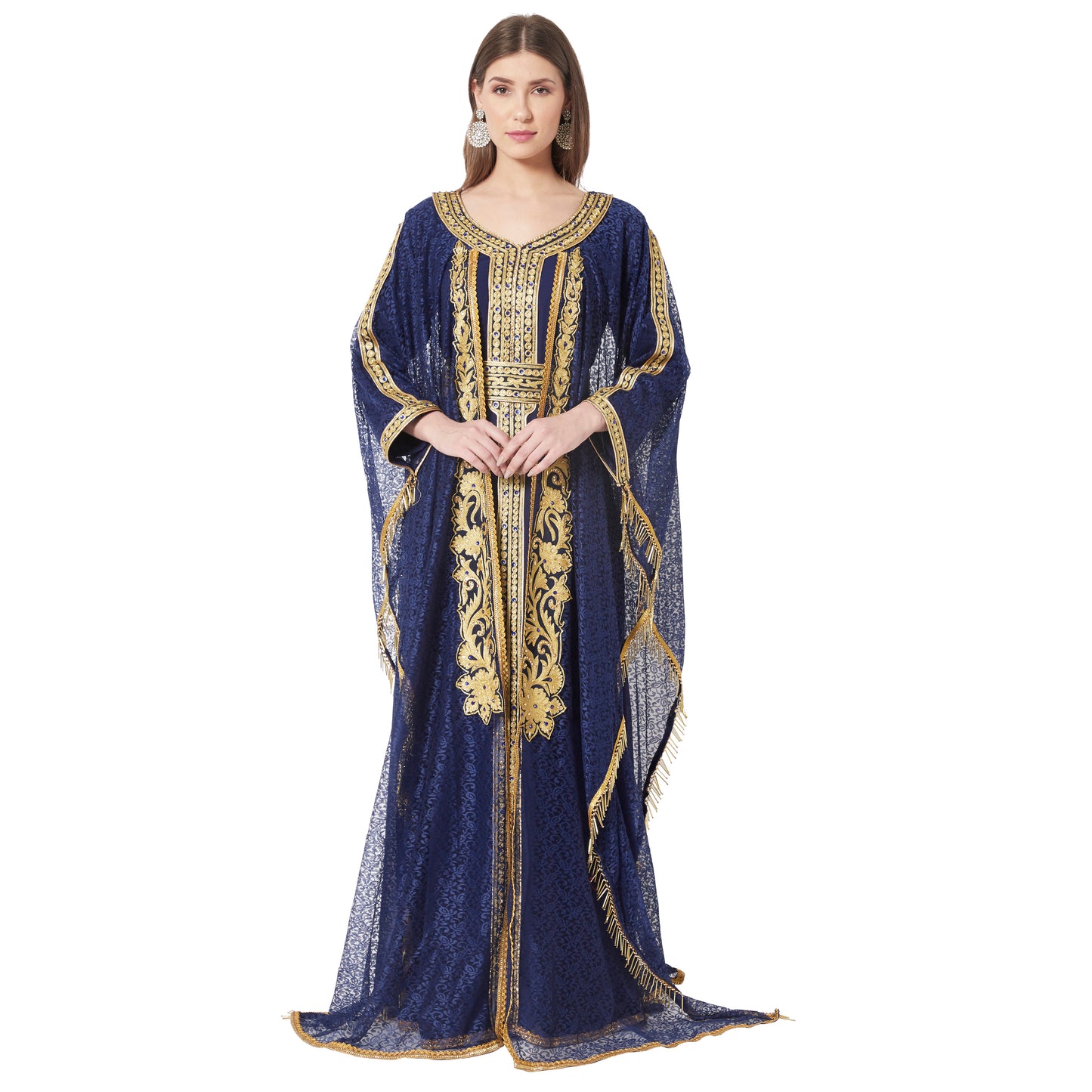 Jellabiya Maxi Dress With Traditional Golden Embroidery - Maxim Creation