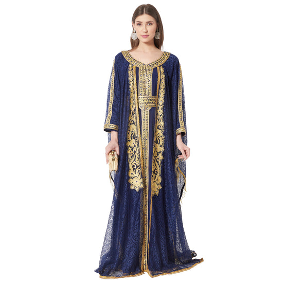 Jellabiya Maxi Dress With Traditional Golden Embroidery - Maxim Creation