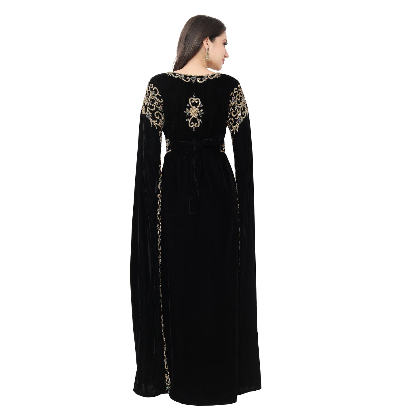 Long Sleeve Designer Bridal Wear Long Kaftan In Velvet Fabric - Maxim Creation