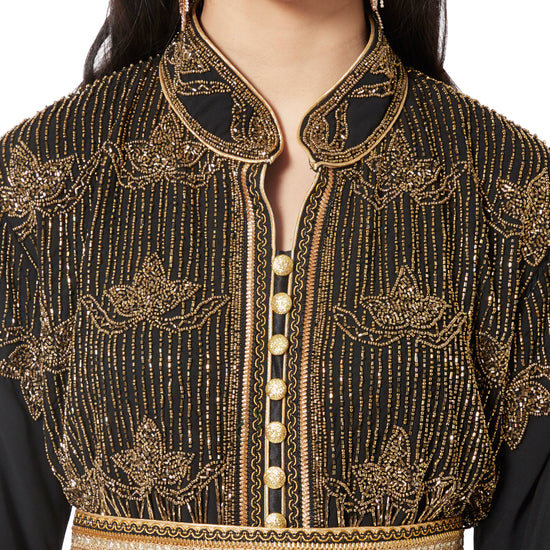 Load image into Gallery viewer, Embroidered Long Cardigan with Golden Hand Work Dress - Maxim Creation
