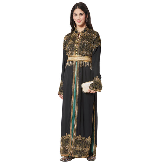 Charger l&amp;#39;image dans la galerie, Embroidered Long Cardigan with Golden Hand Work Dress - Maxim Creation

