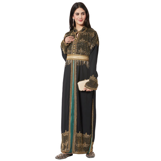 Load image into Gallery viewer, Embroidered Long Cardigan with Golden Hand Work Dress - Maxim Creation
