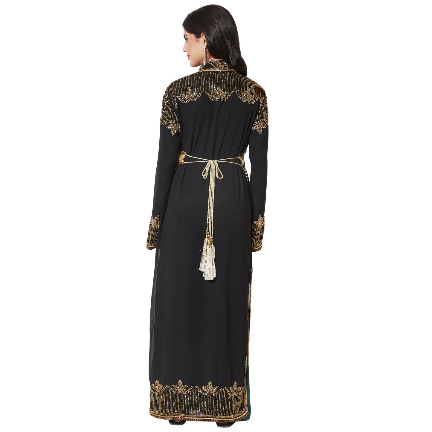 Embroidered Long Cardigan with Golden Hand Work Dress Maxim Creation Embroidered Long Cardigan with Golden Hand Work Dress Maxim Creation
