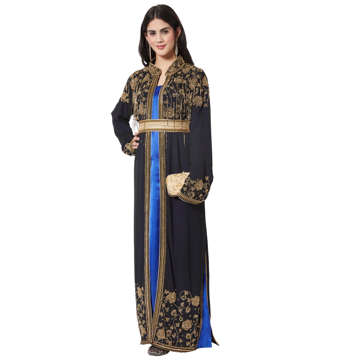 Load image into Gallery viewer, Long Cardigan with Golden Hand Work Embroidery by Maxim Creation - Maxim Creation
