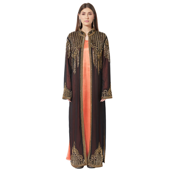 Load image into Gallery viewer, Embroidered Long Cardigan with Golden Hand Work - Maxim Creation

