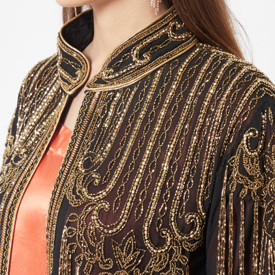 Load image into Gallery viewer, Embroidered Long Cardigan with Golden Hand Work - Maxim Creation
