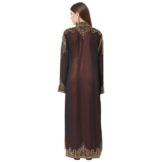 Embroidered Long Cardigan with Golden Hand Work - Maxim Creation
