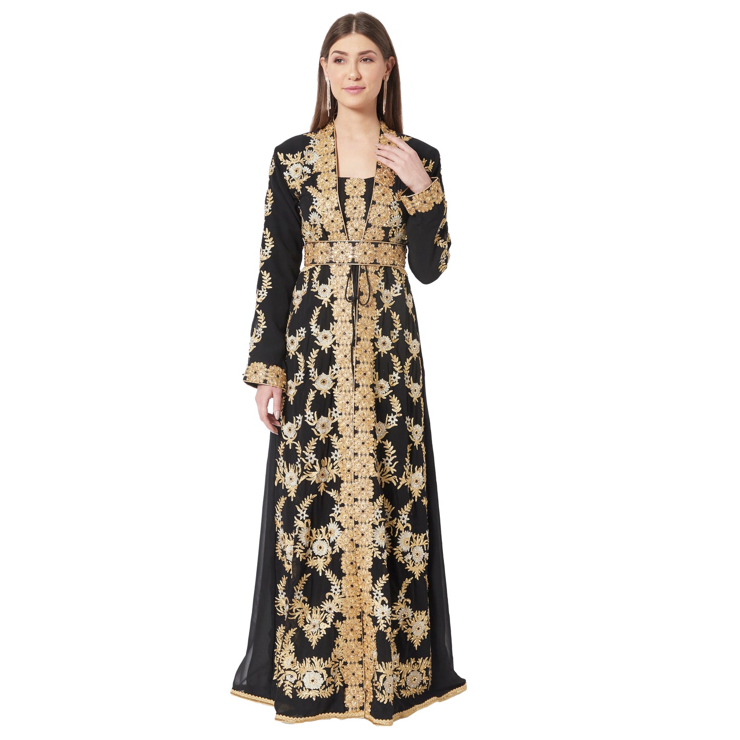 Black Wedding Gown Designer Maxi Dress with Threadwork Embroidery Maxim Creation Black Wedding Gown Designer Maxi Dress with Threadwork Embroidery Maxim Creation