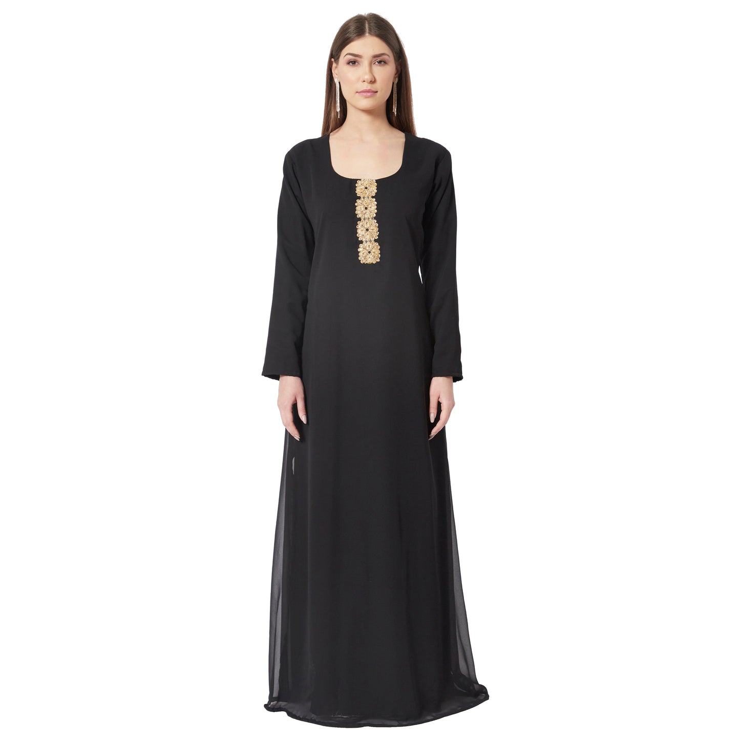 Load image into Gallery viewer, Black Wedding Gown Designer Maxi Dress with Threadwork Embroidery - Maxim Creation
