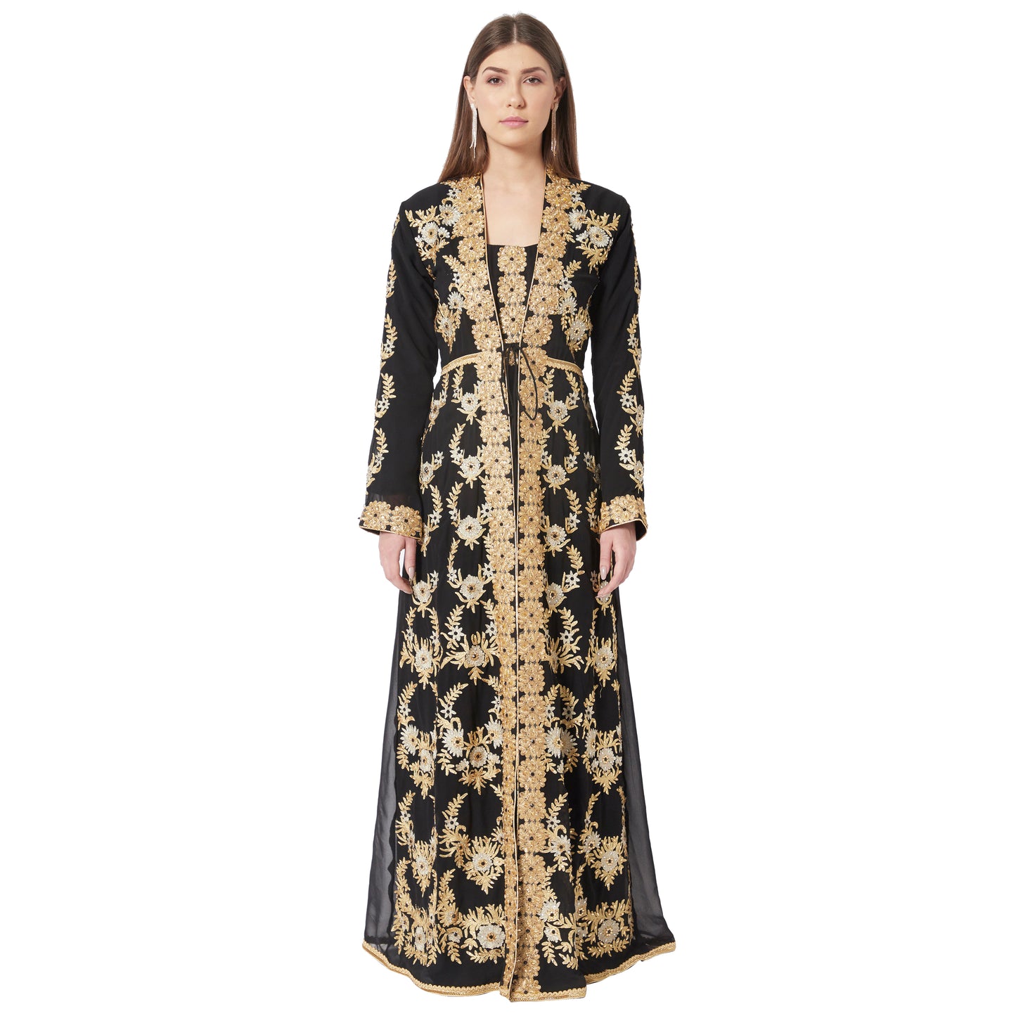 Black Wedding Gown Designer Maxi Dress with Threadwork Embroidery Black Wedding Gown Designer Maxi Dress with Threadwork Embroidery