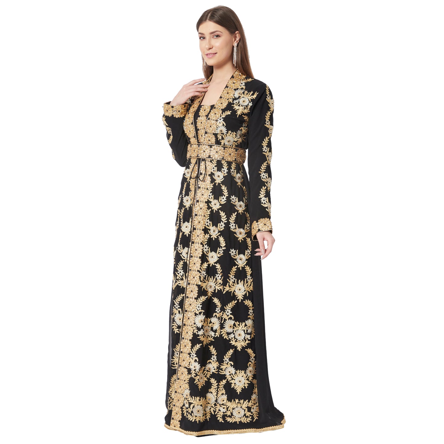 Black Wedding Gown Designer Maxi Dress with Threadwork Embroidery – Maxim Creation