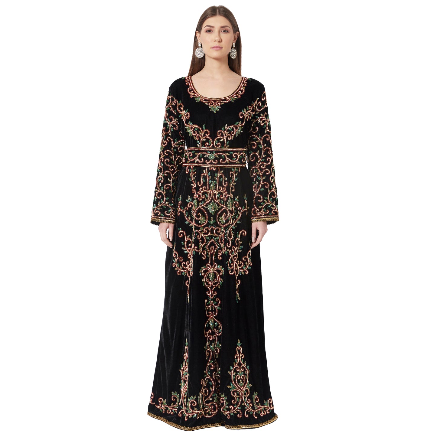 Crystal Hand Work & Beads Kaftan Velvet Maxi Dress Maxim Creation Crystal Hand Work & Beads Kaftan Velvet Maxi Dress Maxim Creation