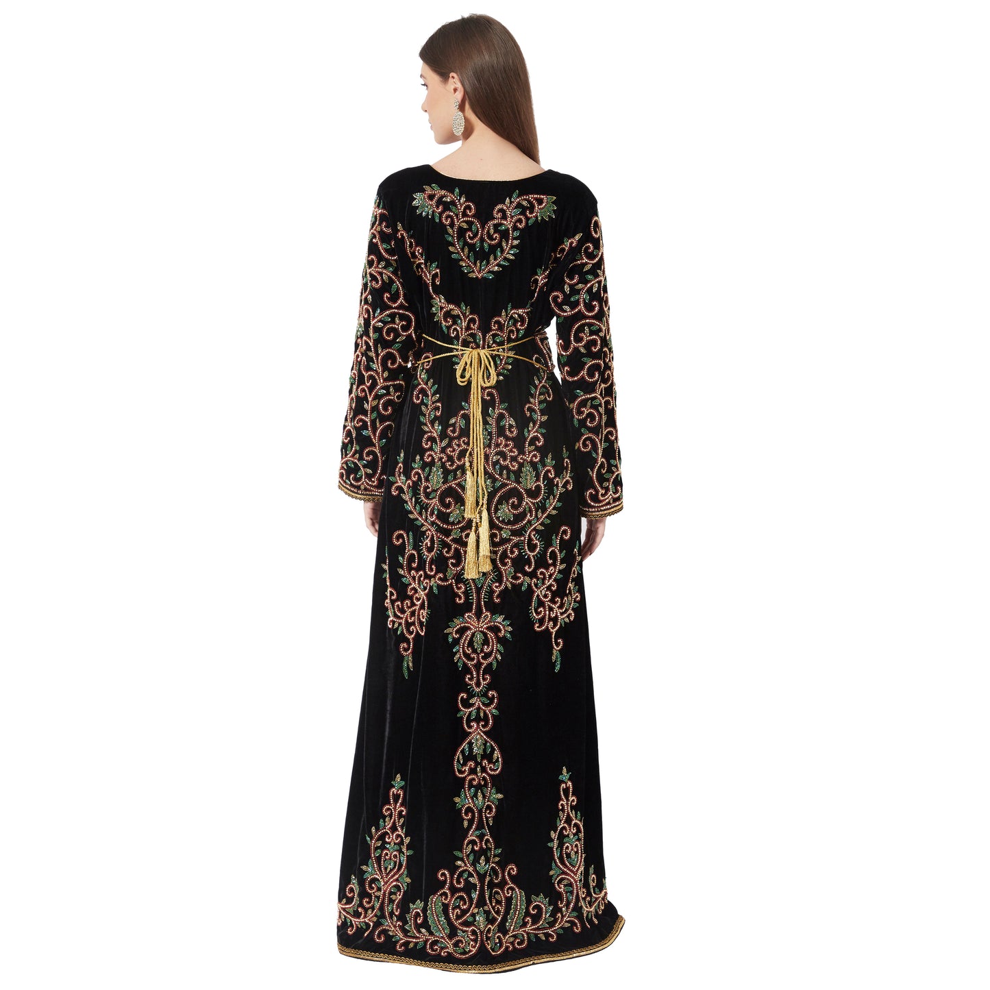 Crystal Hand Work & Beads Kaftan Velvet Maxi Dress Crystal Hand Work & Beads Kaftan Velvet Maxi Dress
