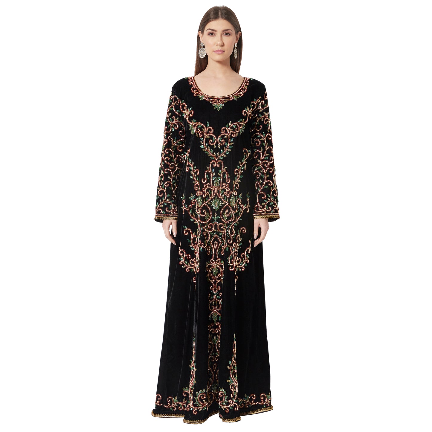 Crystal Hand Work & Beads Kaftan Velvet Maxi Dress Crystal Hand Work & Beads Kaftan Velvet Maxi Dress