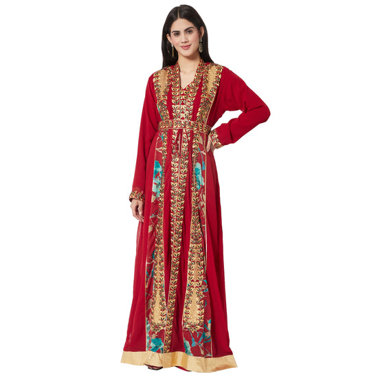 Load image into Gallery viewer, Jellabiya Maxi Dress With Traditional Golden Embroidery Dress - Maxim Creation
