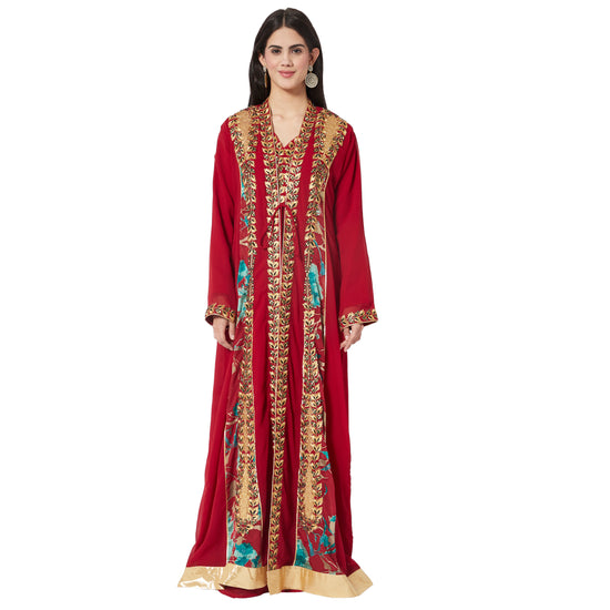 Load image into Gallery viewer, Jellabiya Maxi Dress With Traditional Golden Embroidery Dress - Maxim Creation
