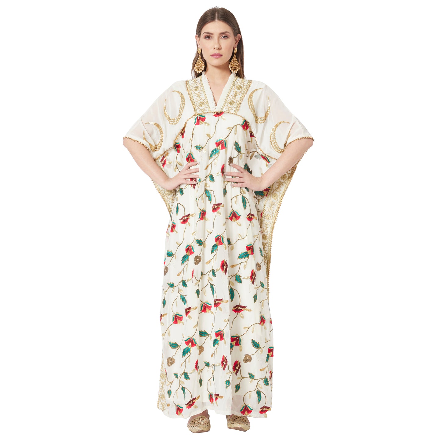 Moroccan Dress in Embroidered Fabric Maxi Gown Moroccan Dress in Embroidered Fabric Maxi Gown