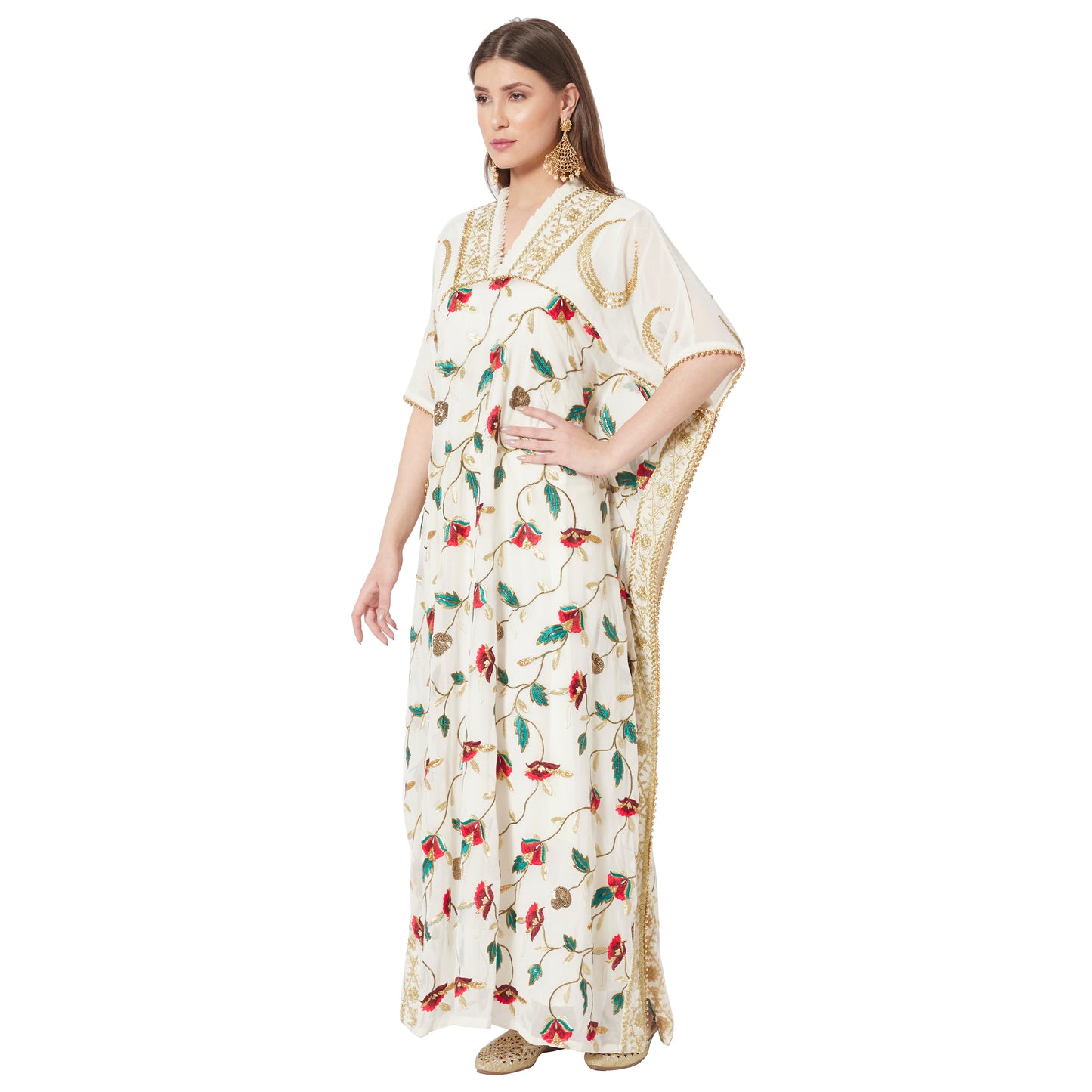 Load image into Gallery viewer, Moroccan Dress in Embroidered Fabric Maxi Gown - Maxim Creation
