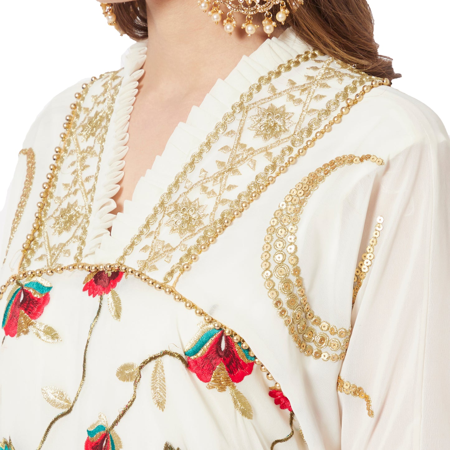 Moroccan Dress in Embroidered Fabric Maxi Gown XL / 52 Inches / Matching Embroidered Scarf (24 X 71 Inches) Moroccan Dress in Embroidered Fabric Maxi Gown XL / 52 Inches / Matching Embroidered Scarf (24 X 71 Inches)