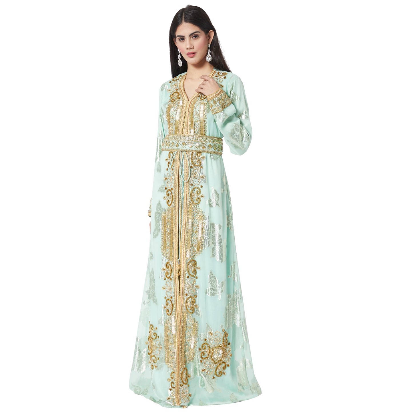 Turkish Kaftan Designer Khaleeji Thobe Dress in Embossed Satin Fabric Maxim Creation Turkish Kaftan Designer Khaleeji Thobe Dress in Embossed Satin Fabric Maxim Creation