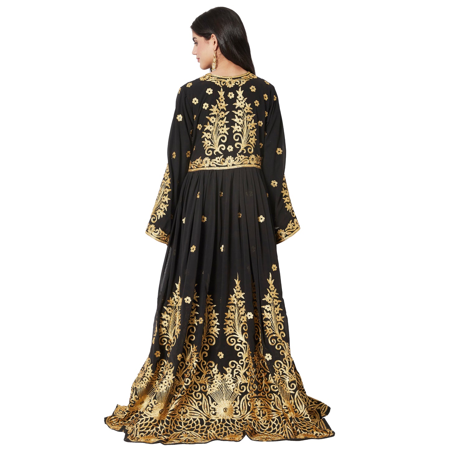 Dubai Kaftan Abaya Black Gown Bridesmaid Dress M / 60 Inches / No Scarf