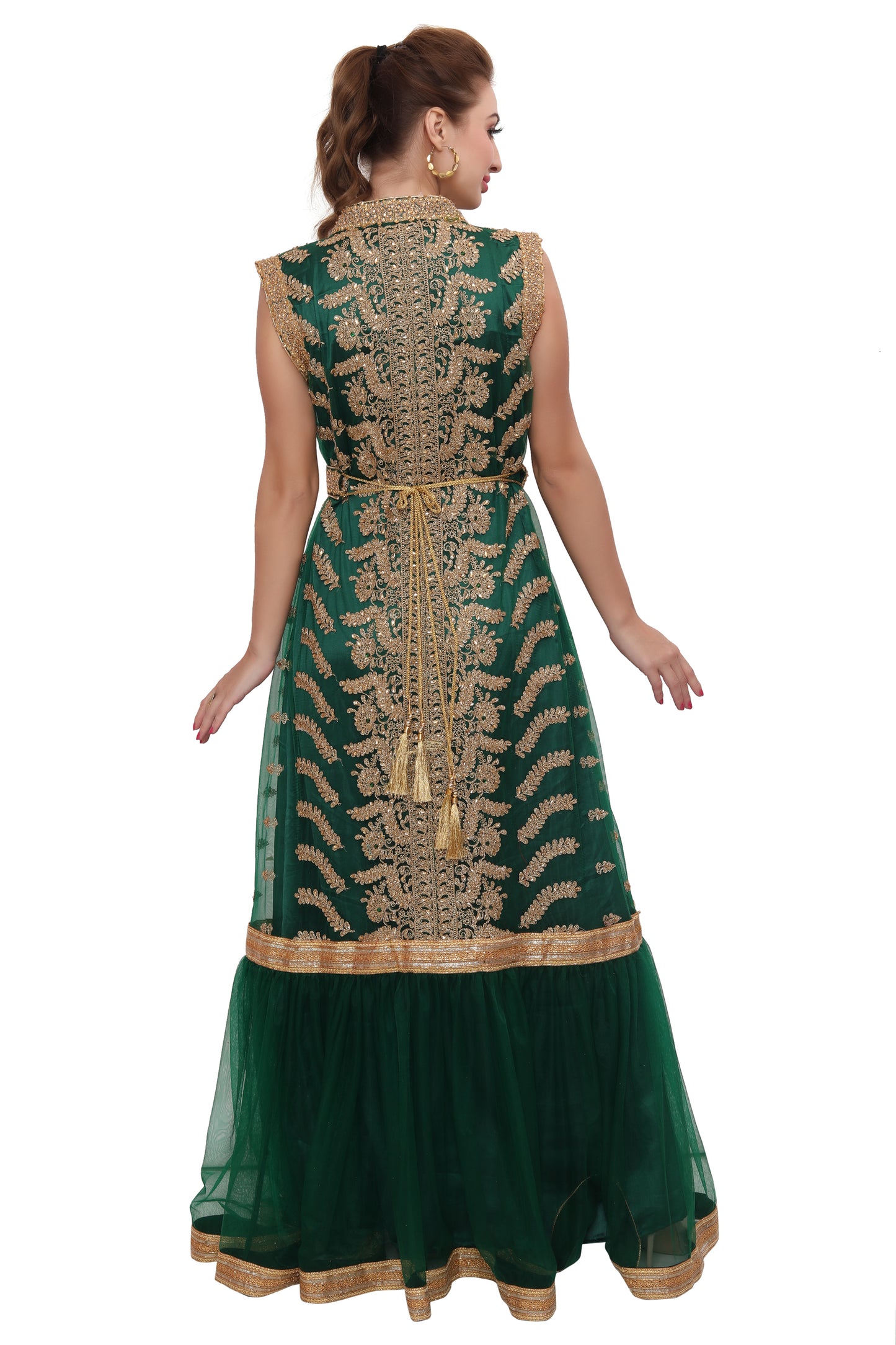 Charger l&amp;#39;image dans la galerie, Green Designer Kaftan Bridal Gown Embroidered Dress - Maxim Creation
