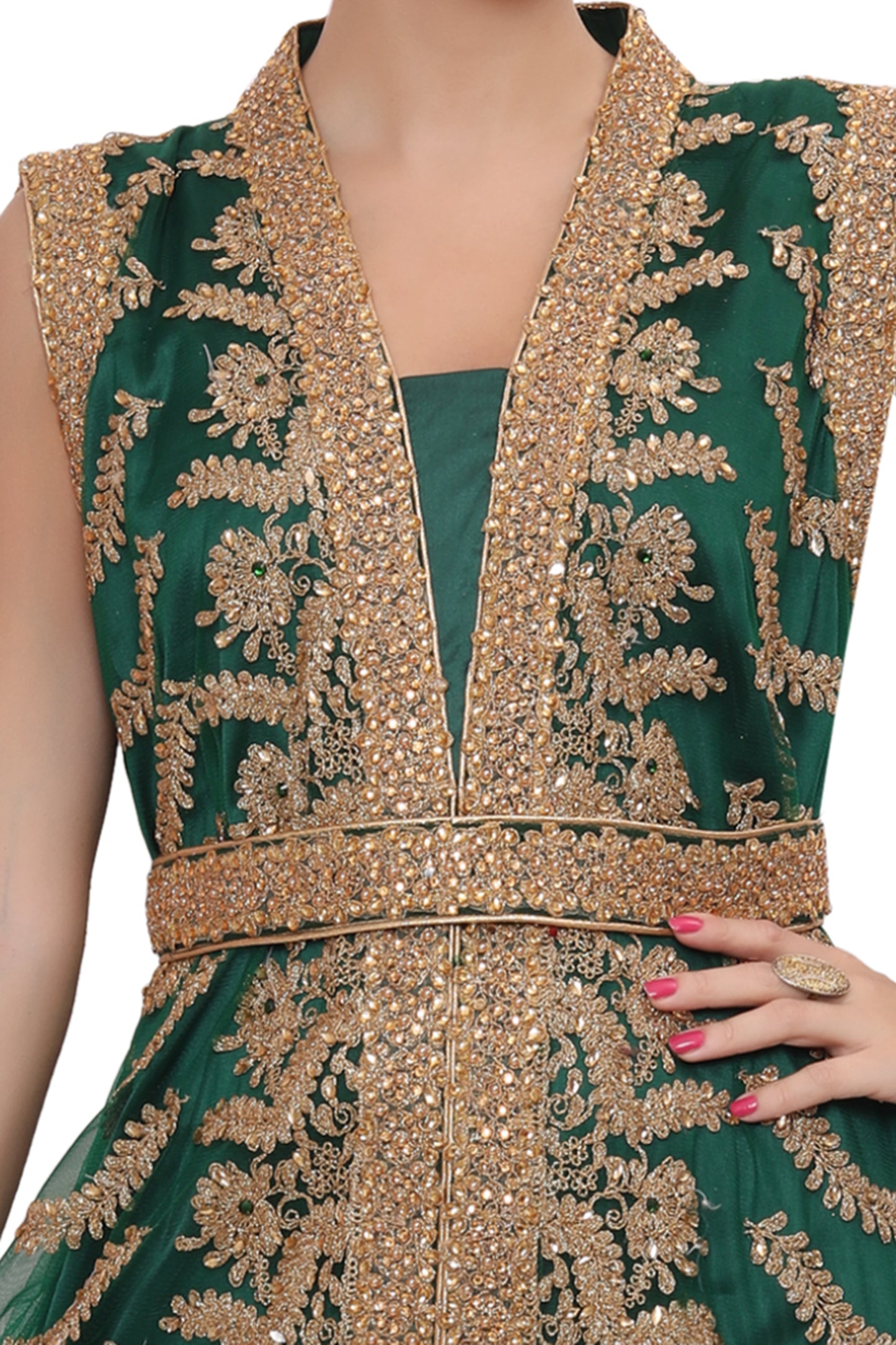 Green Designer Kaftan Bridal Gown Embroidered Dress Green Designer Kaftan Bridal Gown Embroidered Dress