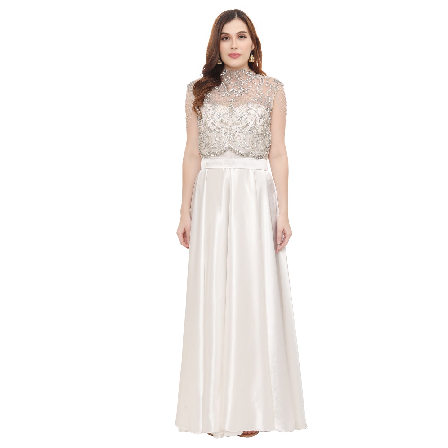 Charger l&amp;#39;image dans la galerie, Royal Kaftan Wedding Gown with Silver Hand Embroidery - Maxim Creation
