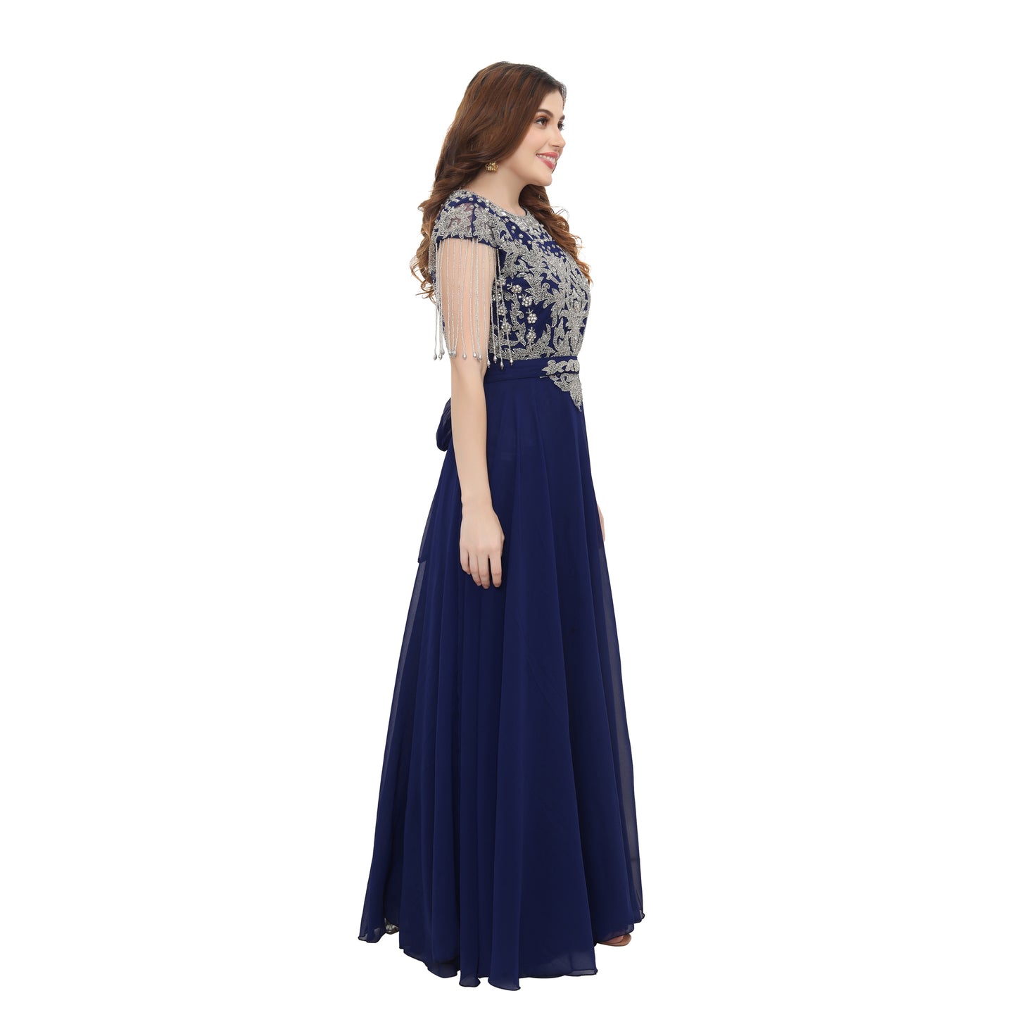 Simple Shiny Sky Blue Party Wear Designer Gown For Women – Kaleendi