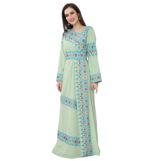 Load image into Gallery viewer, Designer Palestine Thobe Caftan with Colorful Cross Stitch Embroidery - Maxim Creation
