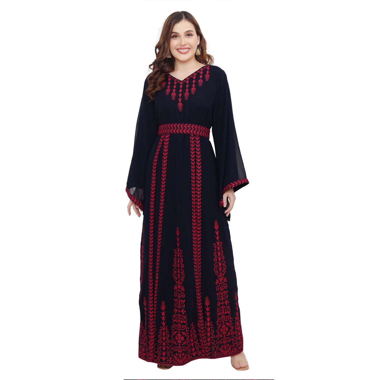 Modest Kaftan Thread Embroidered Maxi Dress XXL / 54 Inches / Matching Embroidered Scarf (24 X 71 Inches) Modest Kaftan Thread Embroidered Maxi Dress XXL / 54 Inches / Matching Embroidered Scarf (24 X 71 Inches)