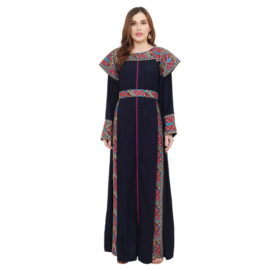Charger l&amp;#39;image dans la galerie, Traditional Kaftan in Multicolor Embroidery with Cap Sleeve - Maxim Creation
