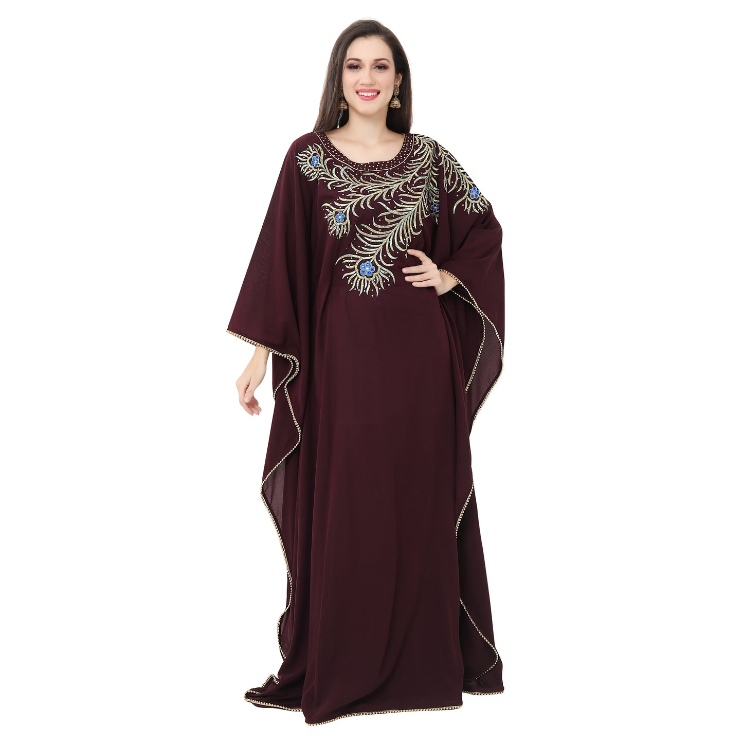 Load image into Gallery viewer, Dubai Farasha Long Robe with Peacock Feather Embroidery - Maxim Creation
