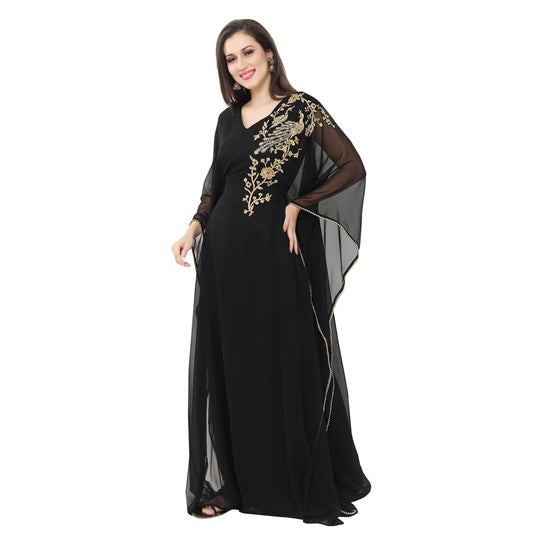 Charger l&amp;#39;image dans la galerie, Henna Party Gown Black Peacock Embroidery Farasha Maxi - Maxim Creation
