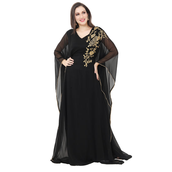 Charger l&amp;#39;image dans la galerie, Henna Party Gown Black Peacock Embroidery Farasha Maxi - Maxim Creation
