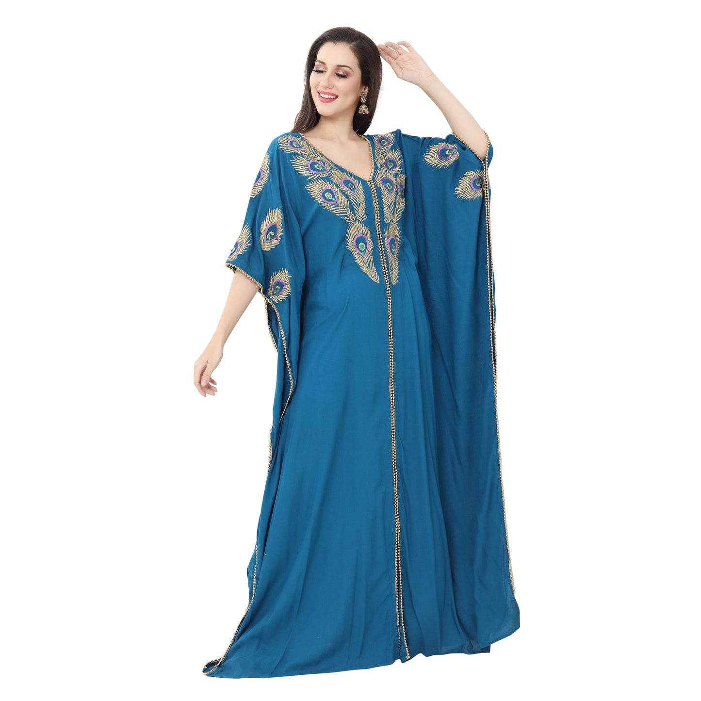 Load image into Gallery viewer, Kaftan Maxi with Colorful Peacock Embroidery - Maxim Creation
