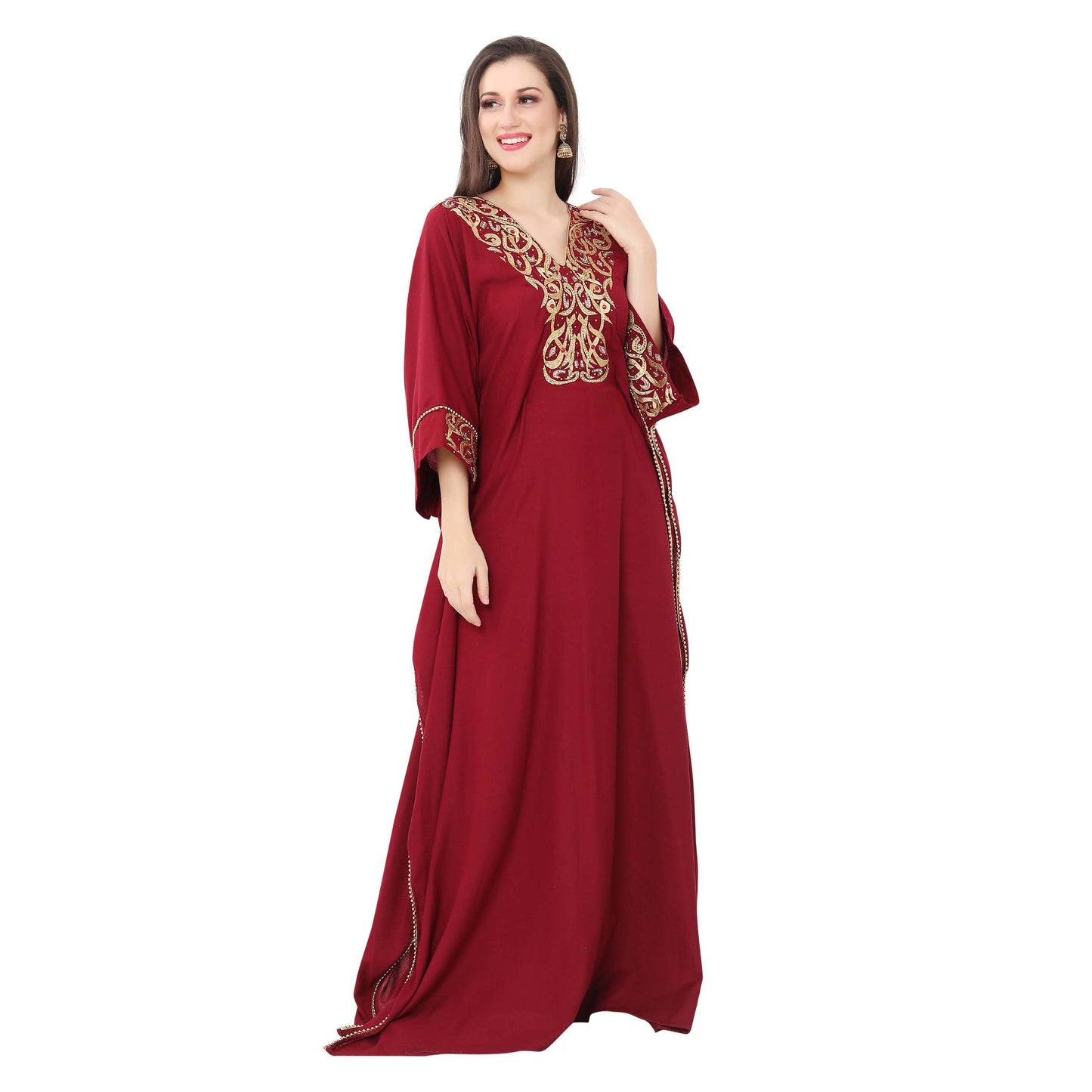 Rust Embroidered Yoke Design Ethnic Gown – Inddus.com