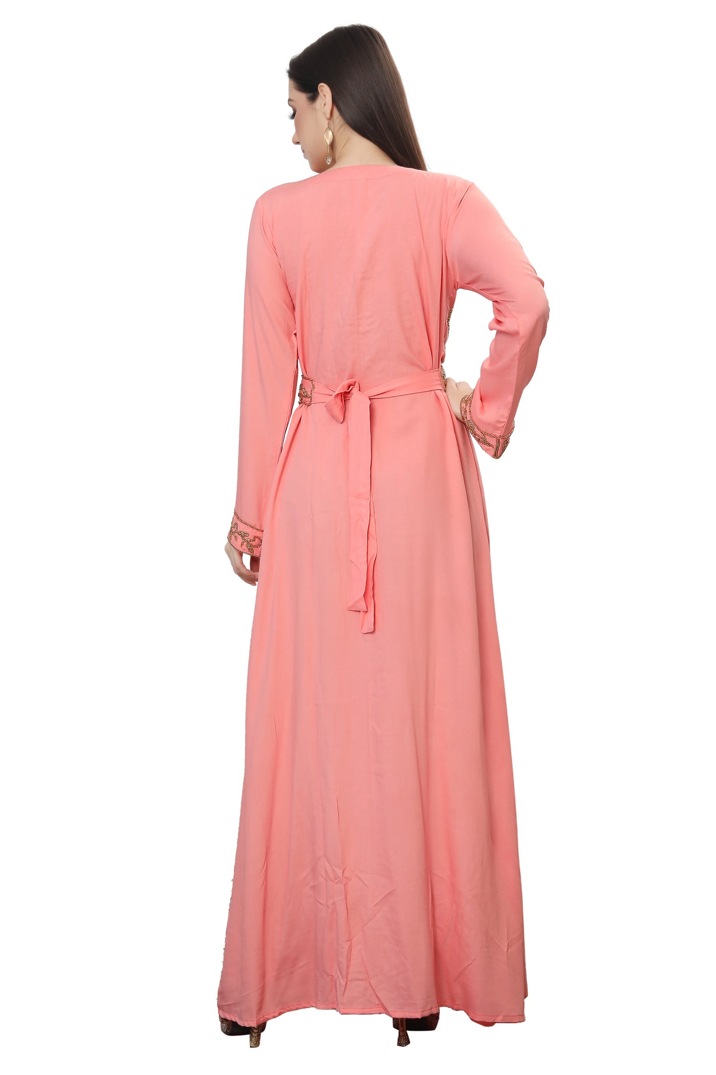 Charger l&amp;#39;image dans la galerie, Pink Designer Jalabiya Evening Dress with Gold Work - Maxim Creation

