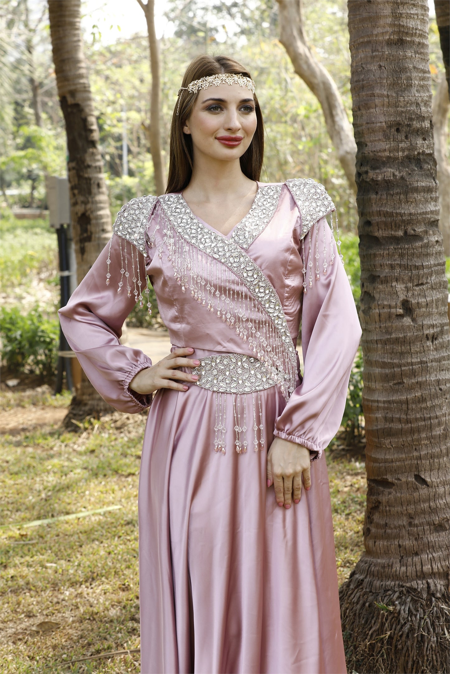 Modern Eid Wear for Women in Pink Satin M / 52 Inches / Matching Embroidered Scarf (24 X 71 Inches) Modern Eid Wear for Women in Pink Satin M / 52 Inches / Matching Embroidered Scarf (24 X 71 Inches)