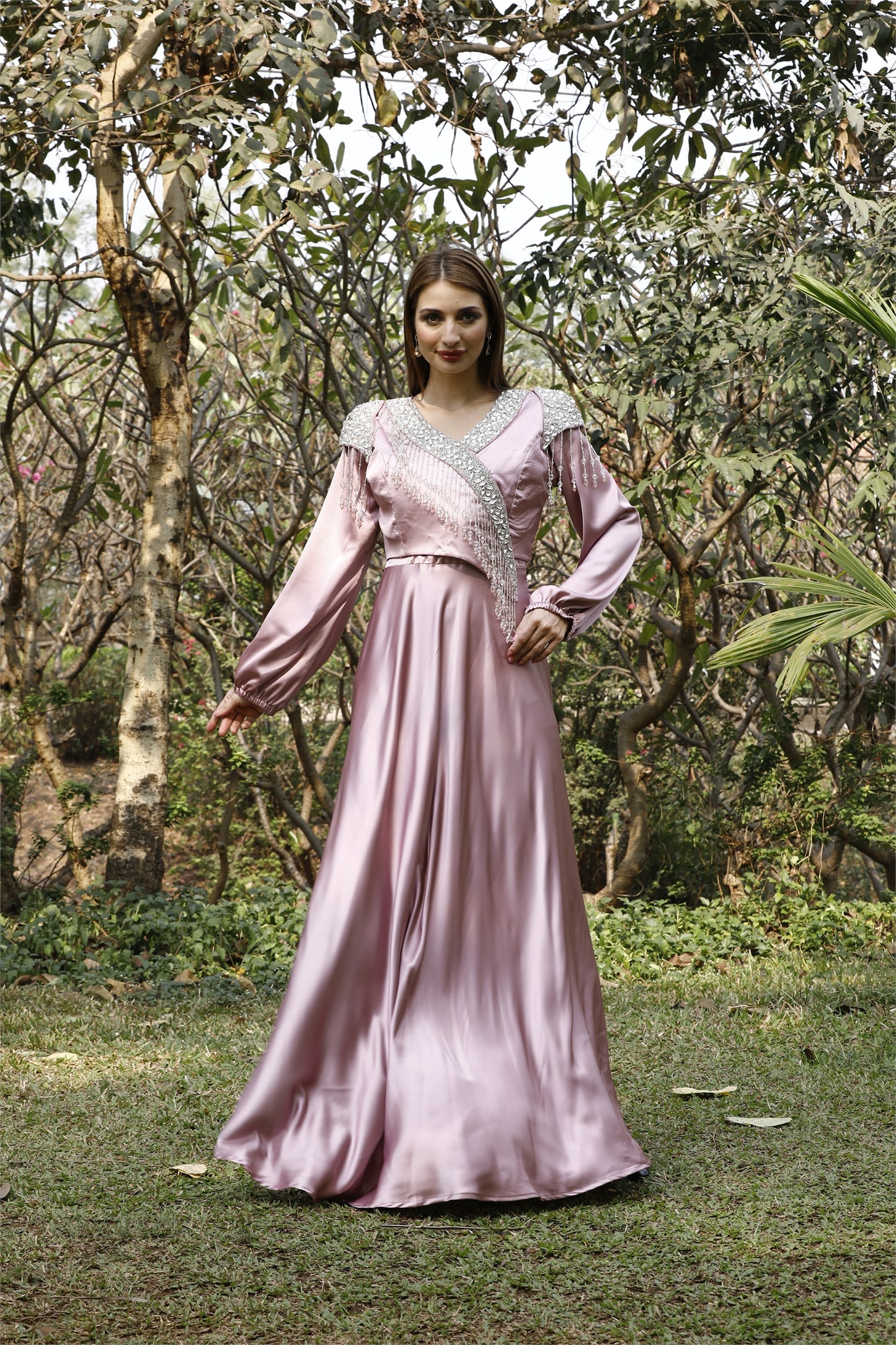 knee length dresses for ladies Modern Eid Wear for Women in Pink Satin knee length dresses for ladies Modern Eid Wear for Women in Pink Satin