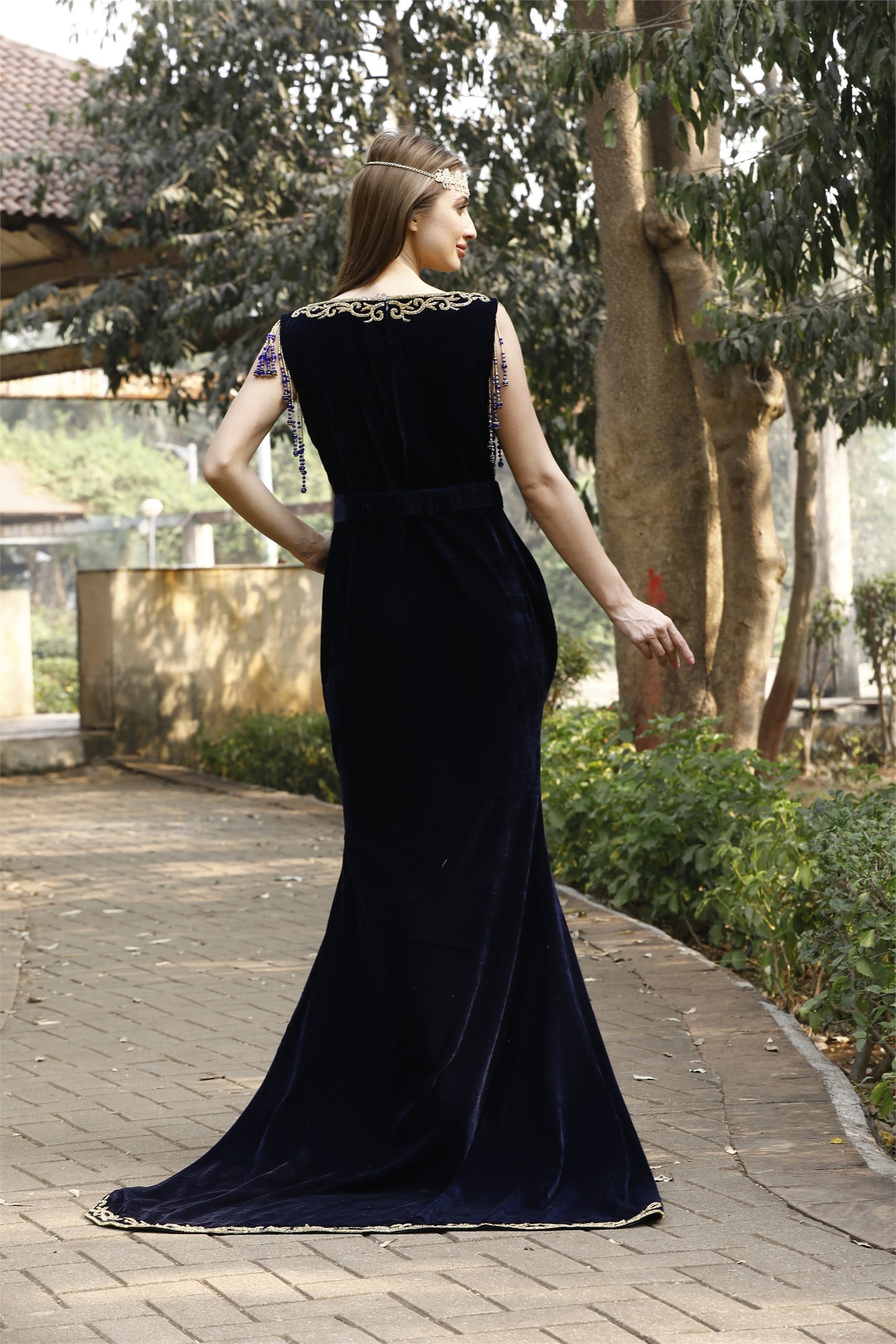 Arabian Ball Gown with tail Embroidered Bridal Caftan in Velvet Maxim Creation Arabian Ball Gown with tail Embroidered Bridal Caftan in Velvet Maxim Creation
