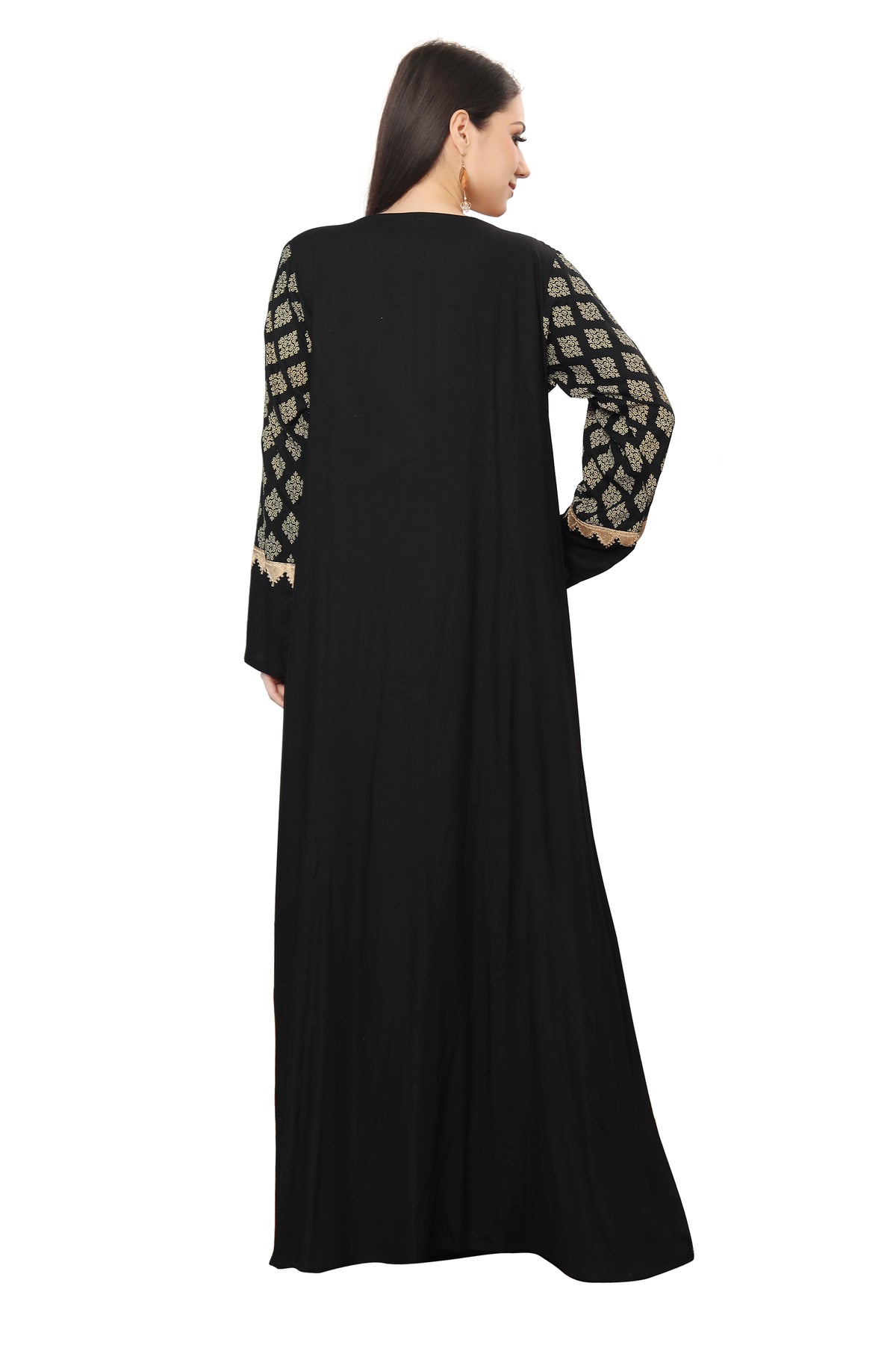 Maxi Abito Stile Dubai, Caftano Farasha In Nidah E Chiffon Con Maniche A Campana, Floreale, Lunghezza Intera - Foto 3
