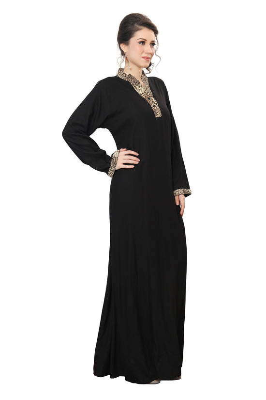 Charger l&amp;#39;image dans la galerie, Black Mul Tiered Maxi Dress with Leopord Print Collar - Maxim Creation
