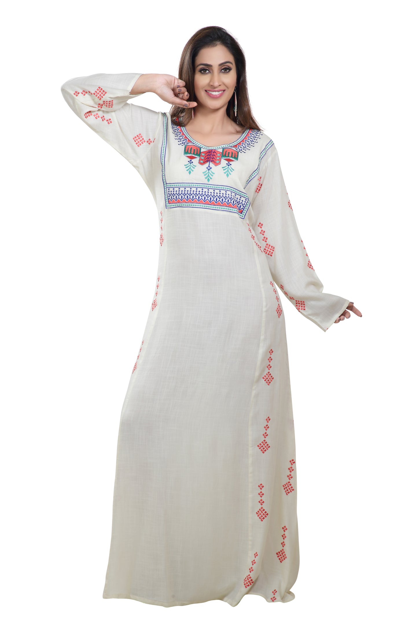 Boho Rayon Maxi Dress in Thread Embroidery - Maxim Creation