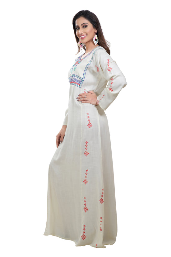 Boho Rayon Maxi Dress in Thread Embroidery - Maxim Creation